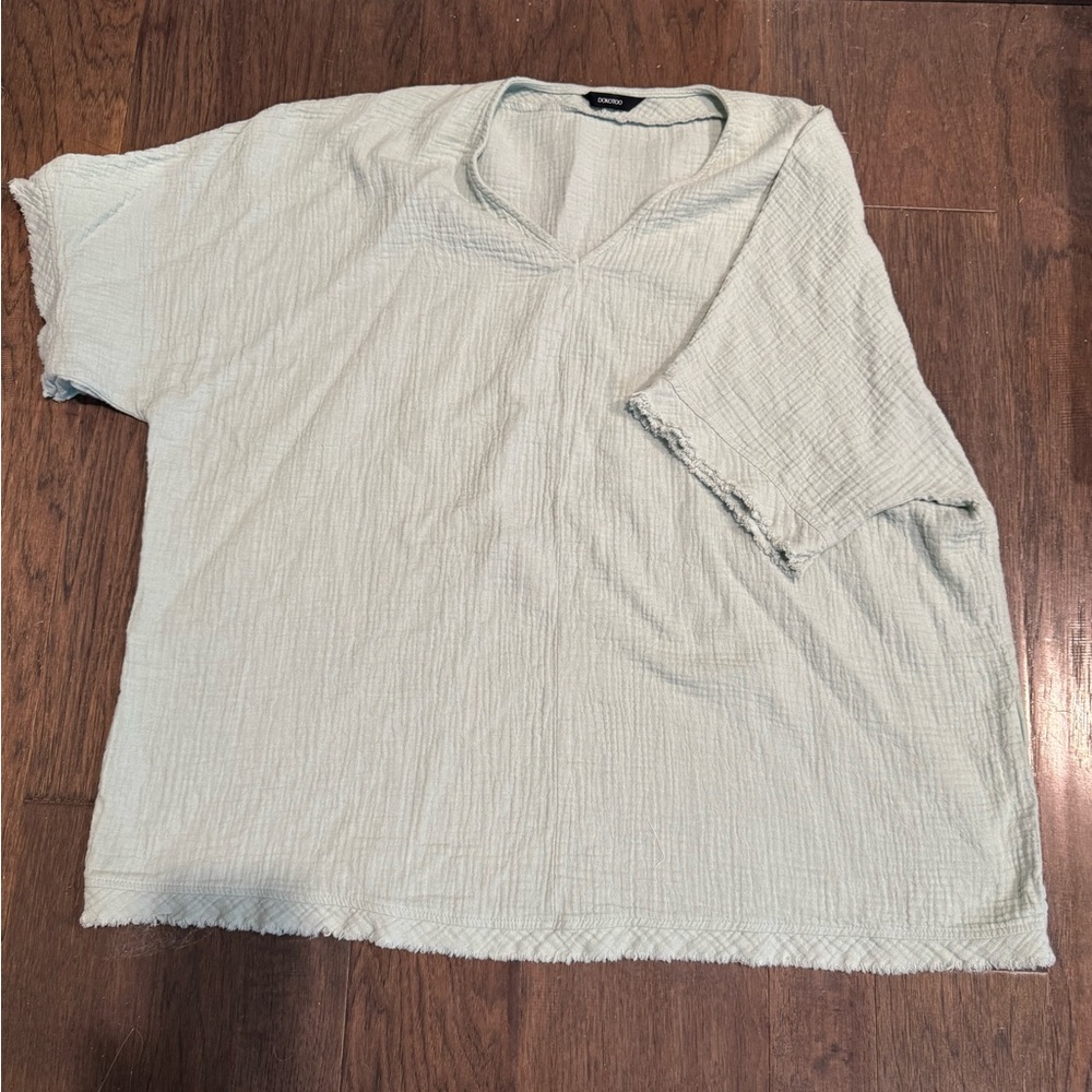 Relaxed V-Neck Tunic in Light Sage by Covington